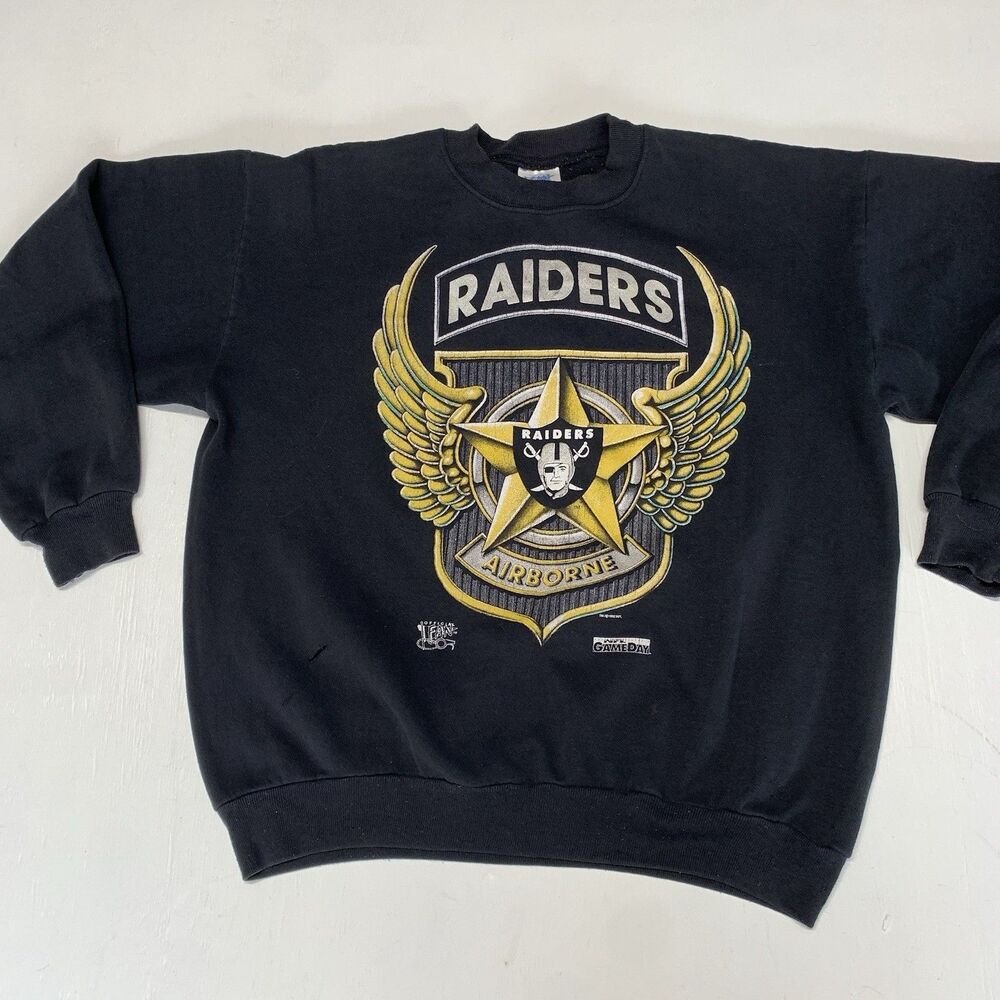 Vintage 1992 Oakland Raiders Sweatshirt Size XL(M) Airborn Black NFL Crewneck